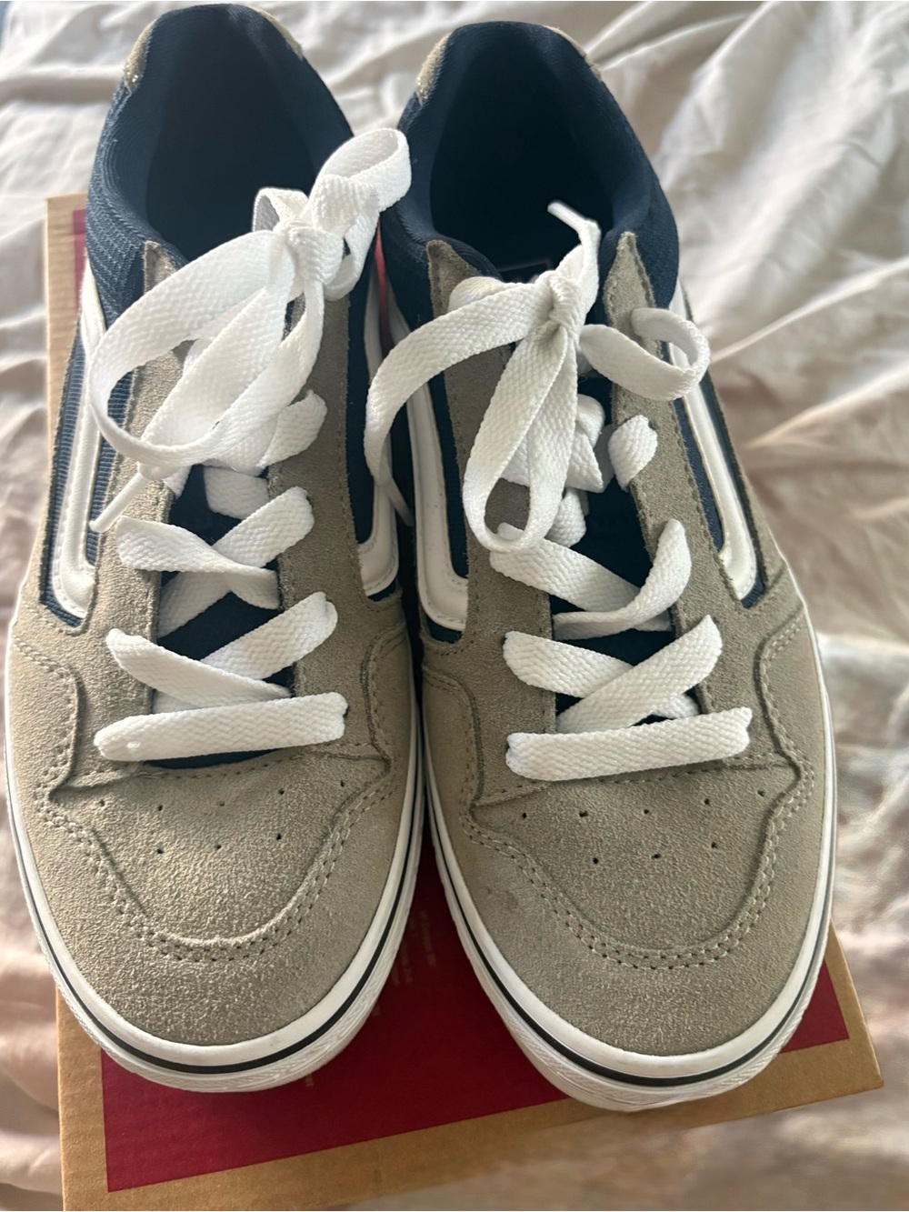 Vans Kids grey/ blue  Suede Skate Shoes with White Laces